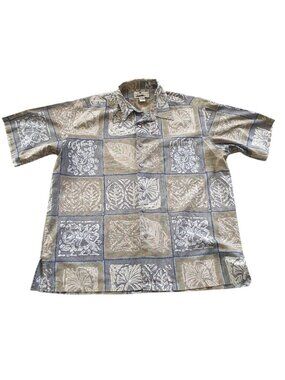 Island Connection Mens Hawaiian Shirt Leaf Print Cotton Short Sleeve Large